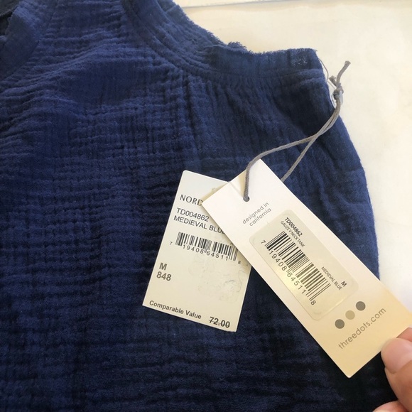 Three Dots Women’s Navy Blue Gauze Raw Hemline V-Neck Sleeveless Tank Size M - Picture 11 of 14